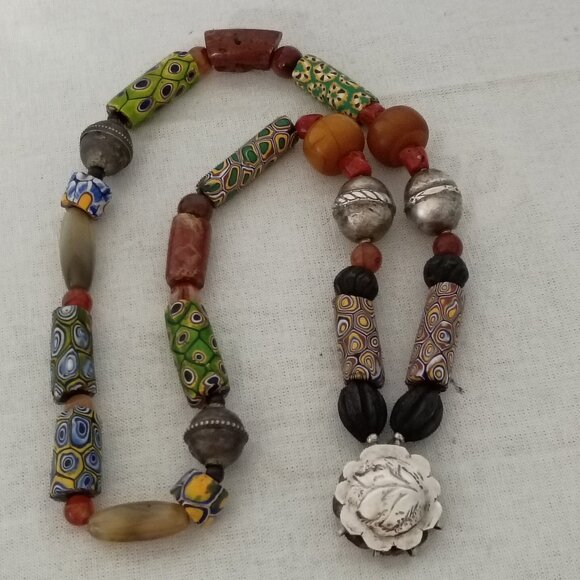 ❤️CUSTOM AFRICAN TRADE BEADS AMBER STERLING NECKLACE 13.5" DROP - Picture 5 of 9